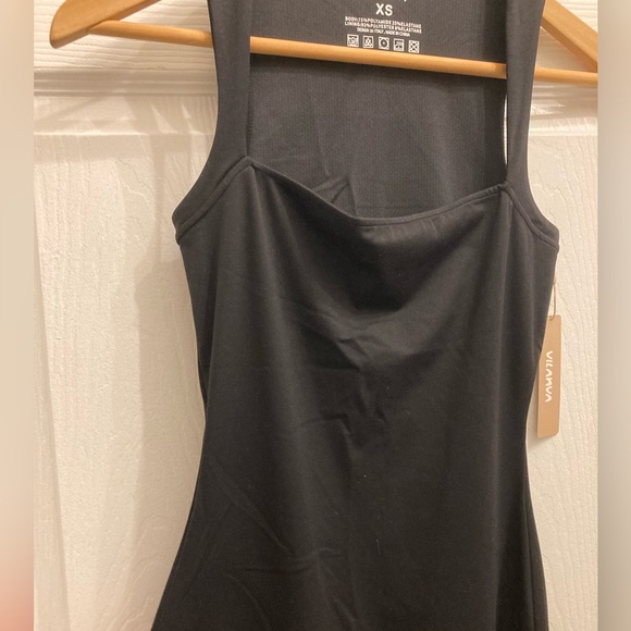 NWT XS Square neckline black jumpsuit w/ flare legs racer back - Picture 6 of 8